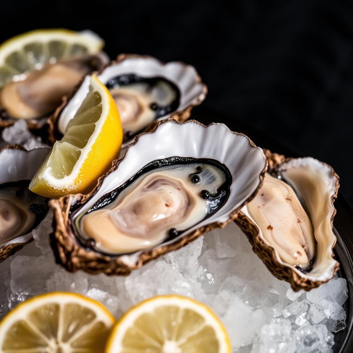 Oysters on ice, freshly opened