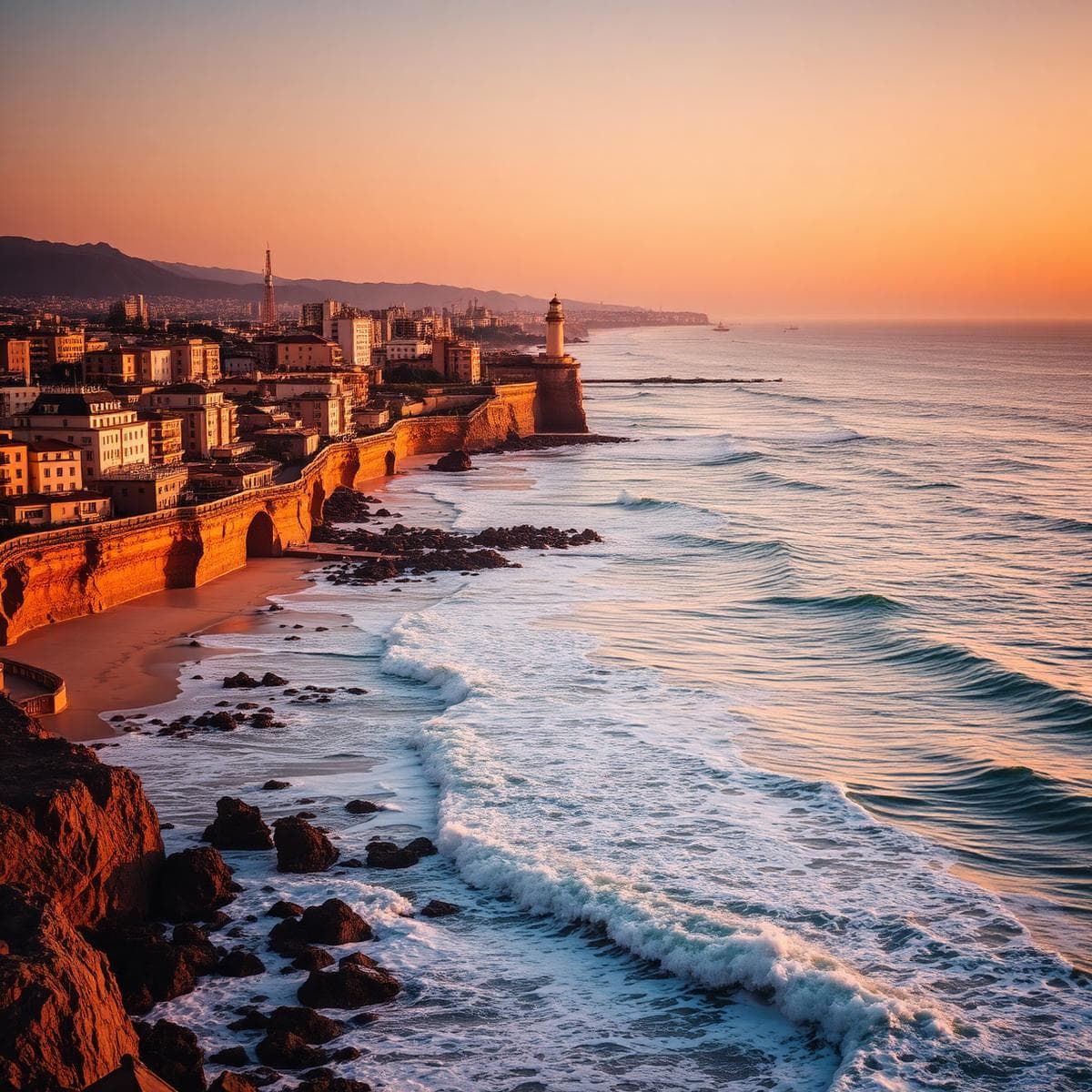 Casablanca coastline at golden hour